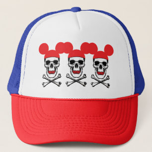 Skull in Cartoon Mouse-Ear Hat with X-Bone