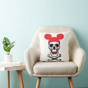 Skull in Cartoon Mouse-Ear Hat with X-Bone Cushion