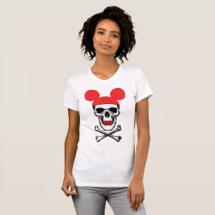 Skull in Cartoon Mouse-Ear Hat with X-Bone T-Shirt