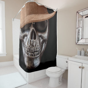 Skull in Fedora Hat Shower Curtain