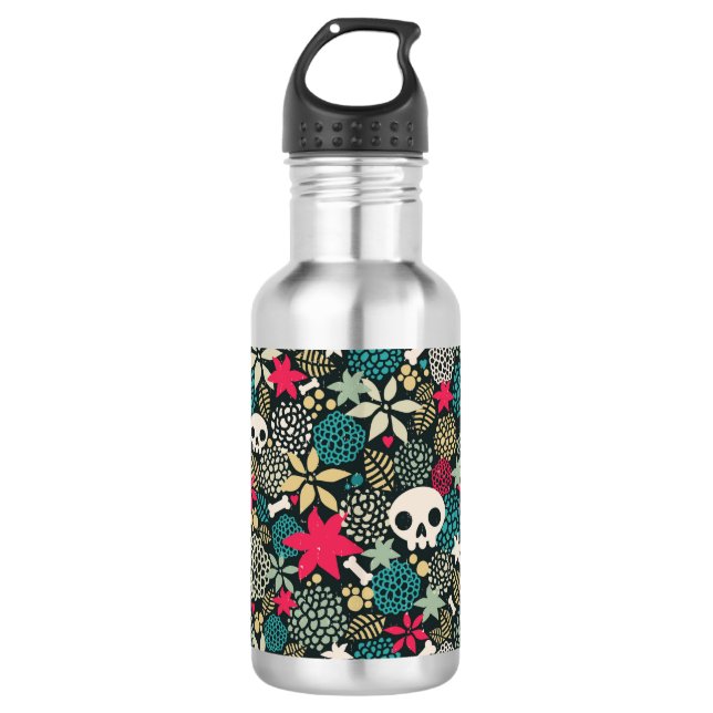 Skull in flowers 532 ml water bottle (Front)