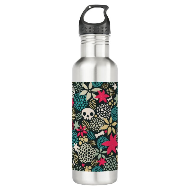 Skull in flowers 710 ml water bottle (Front)