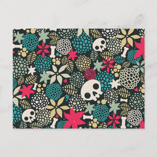 Skull in flowers announcement postcard (Front)