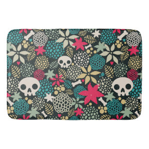 Skull in flowers bath mat