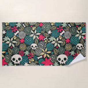 Skull in flowers beach towel