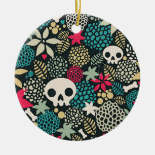 Skull in flowers ceramic ornament