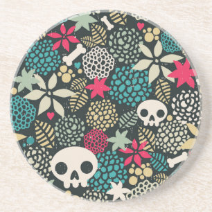Skull in flowers coaster
