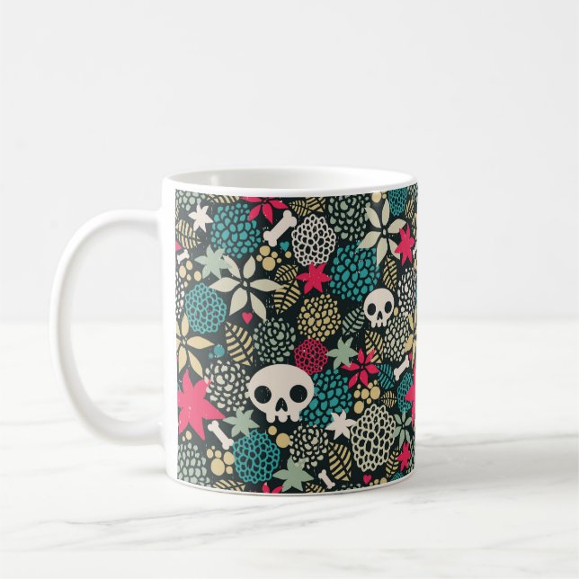 Skull in flowers coffee mug (Left)