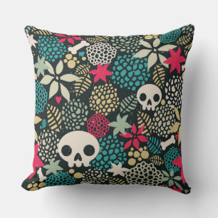 Skull in flowers cushion