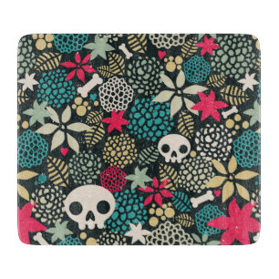 Skull in flowers cutting board