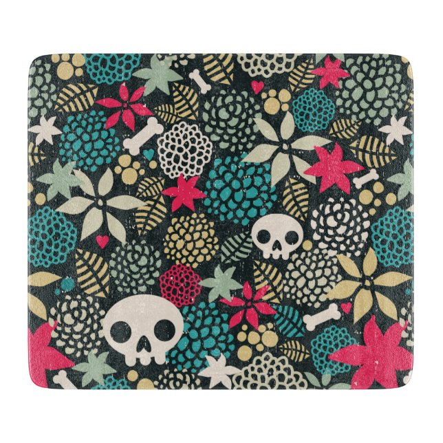Skull in flowers cutting board (Front)