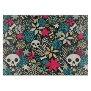 Skull in flowers cutting board