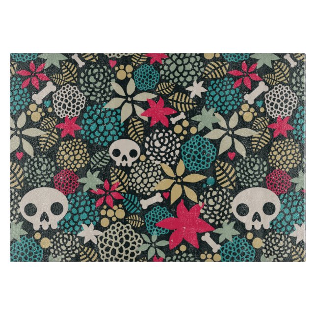 Skull in flowers cutting board (Front)