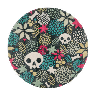 Skull in flowers cutting board