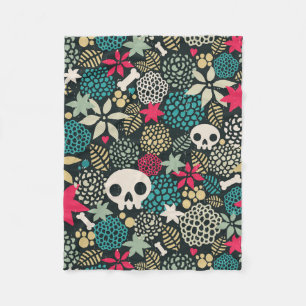 Skull in flowers fleece blanket