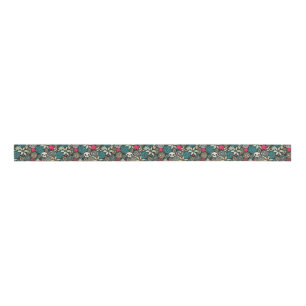 Skull in flowers grosgrain ribbon