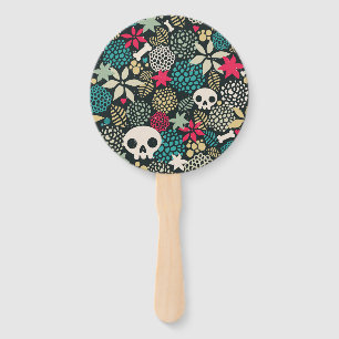 Skull in flowers hand fan