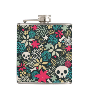 Skull in flowers hip flask