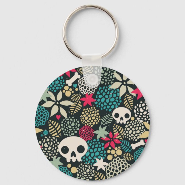 Skull in flowers key ring (Front)