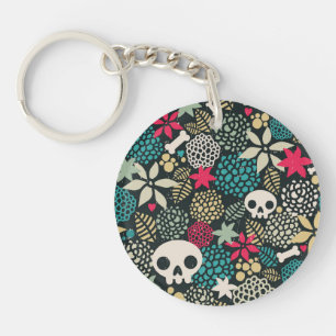 Skull in flowers key ring
