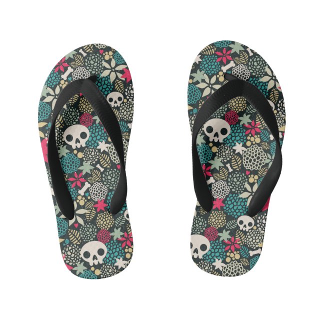 Skull in flowers kid's thongs (Footbed)