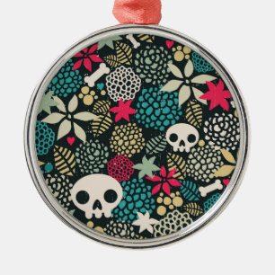 Skull in flowers metal ornament