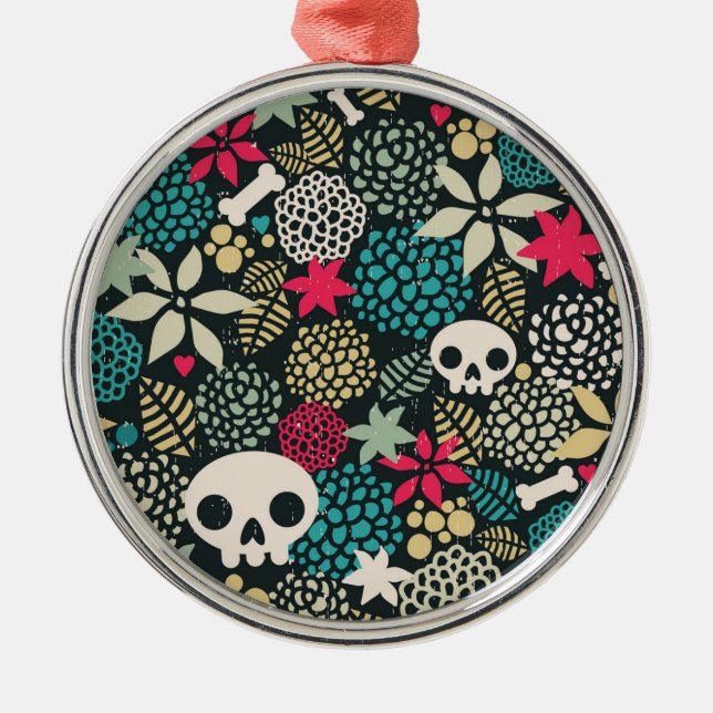 Skull in flowers metal ornament (Front)