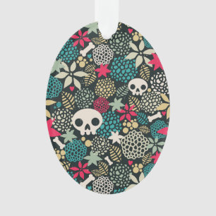 Skull in flowers ornament