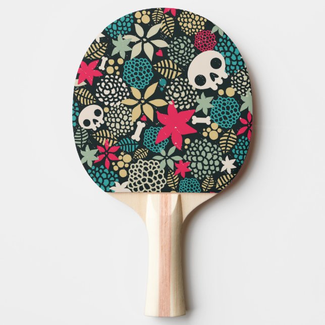 Skull in flowers ping pong paddle (Front)
