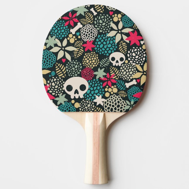 Skull in flowers ping pong paddle (Front)