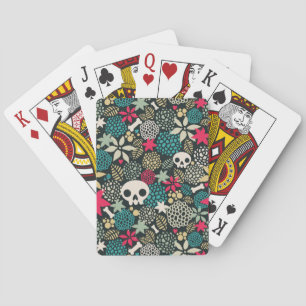 Skull in flowers playing cards