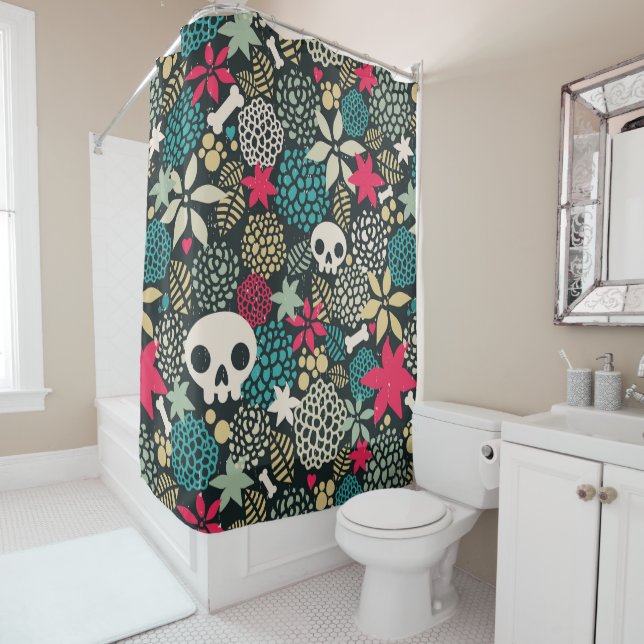 Skull in flowers shower curtain (In Situ)