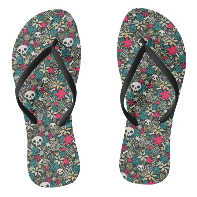 Skull in flowers thongs (Footbed)