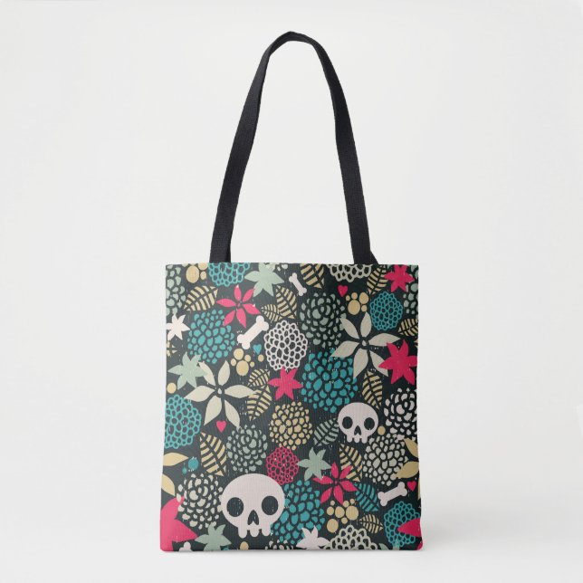 Skull in flowers tote bag (Front)