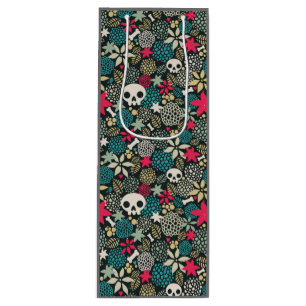 Skull in flowers wine gift bag