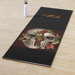 Skull in flowers yoga mat