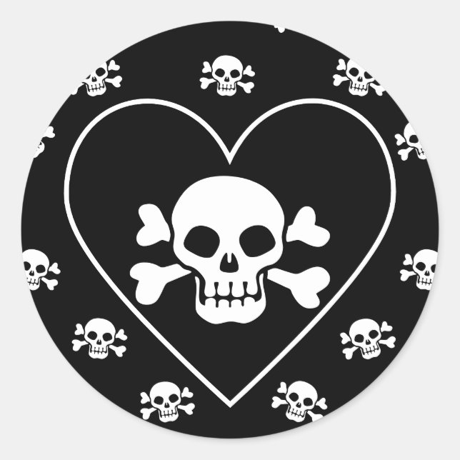 Skull in Heart Classic Round Sticker (Front)