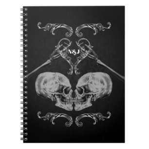 "Skull in Love" Vintage Skeletons Black Notebook