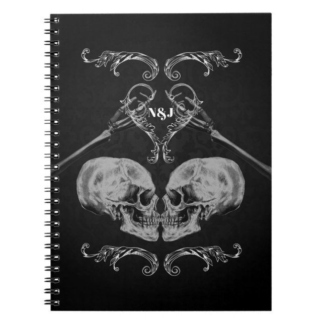 "Skull in Love" Vintage Skeletons Black Notebook (Front)
