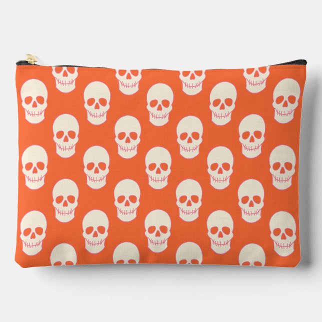 Skull in Pink, Orange and Cream Accessory Pouch (Front)