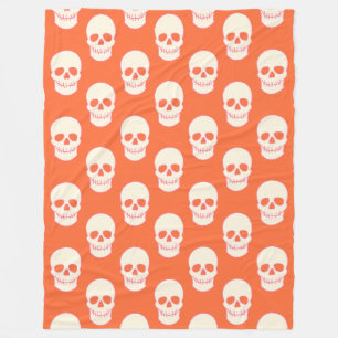 Skull in Pink, Orange and Cream Fleece Blanket