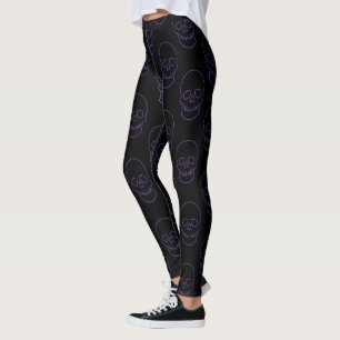 Skull in Purple and Black Leggings
