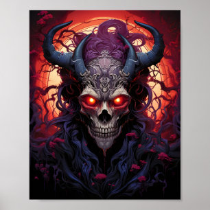 Skull In Purple With Large Horns On His Head Poster