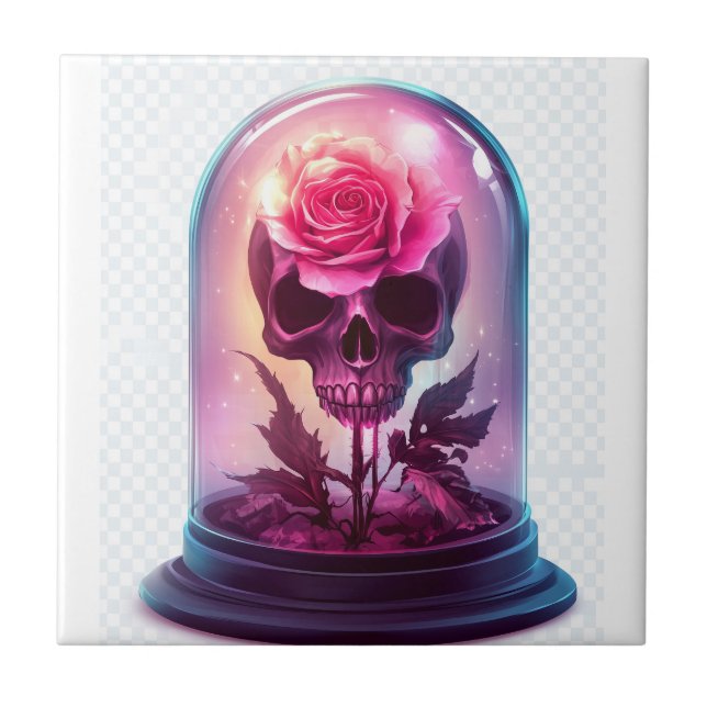 Skull in Rose Glass Ceramic Tile (Front)
