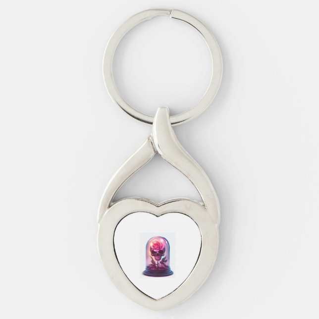 Skull in Rose Glass Key Ring (Front)