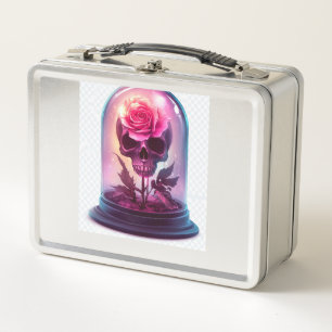 Skull in Rose Glass Metal Lunch Box