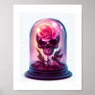 Skull in Rose Glass Poster