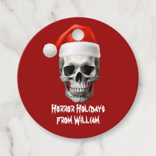 Skull in Santa Hat Horror Holiday Custom Christmas Favour Tags