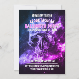Skull in space. Halloween Party Invitation