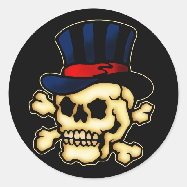 Skull in Top Hat Classic Round Sticker (Front)